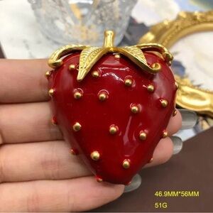 Chic Red and Gold Strawberry Brooch